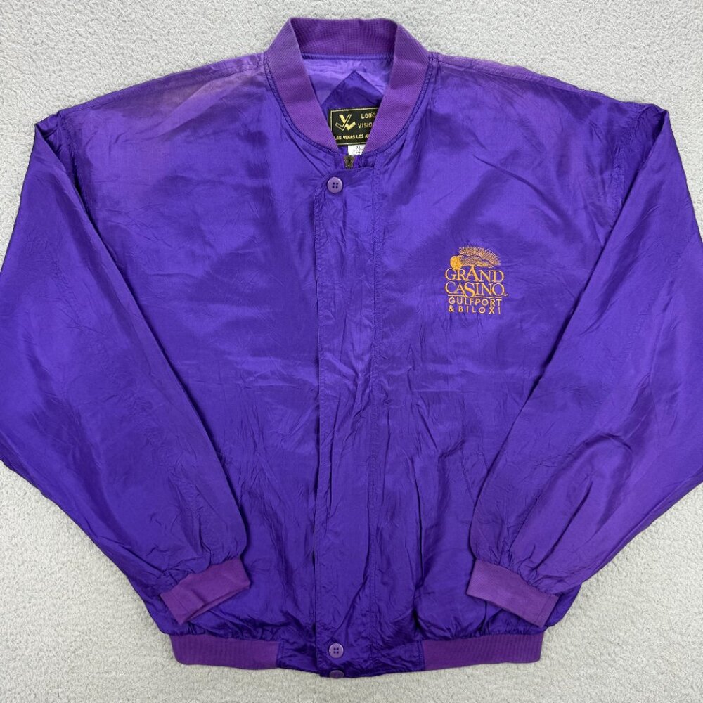 Grand Casino Gulfport Jacket Extra Large Purple Bomber Silk Logo Visions Vintage
